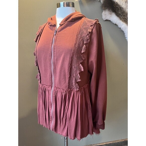 Gimmick By Buckle Womens Boho Mixed Media Lace Full Zip Long Length Hoodie M - Picture 1 of 8